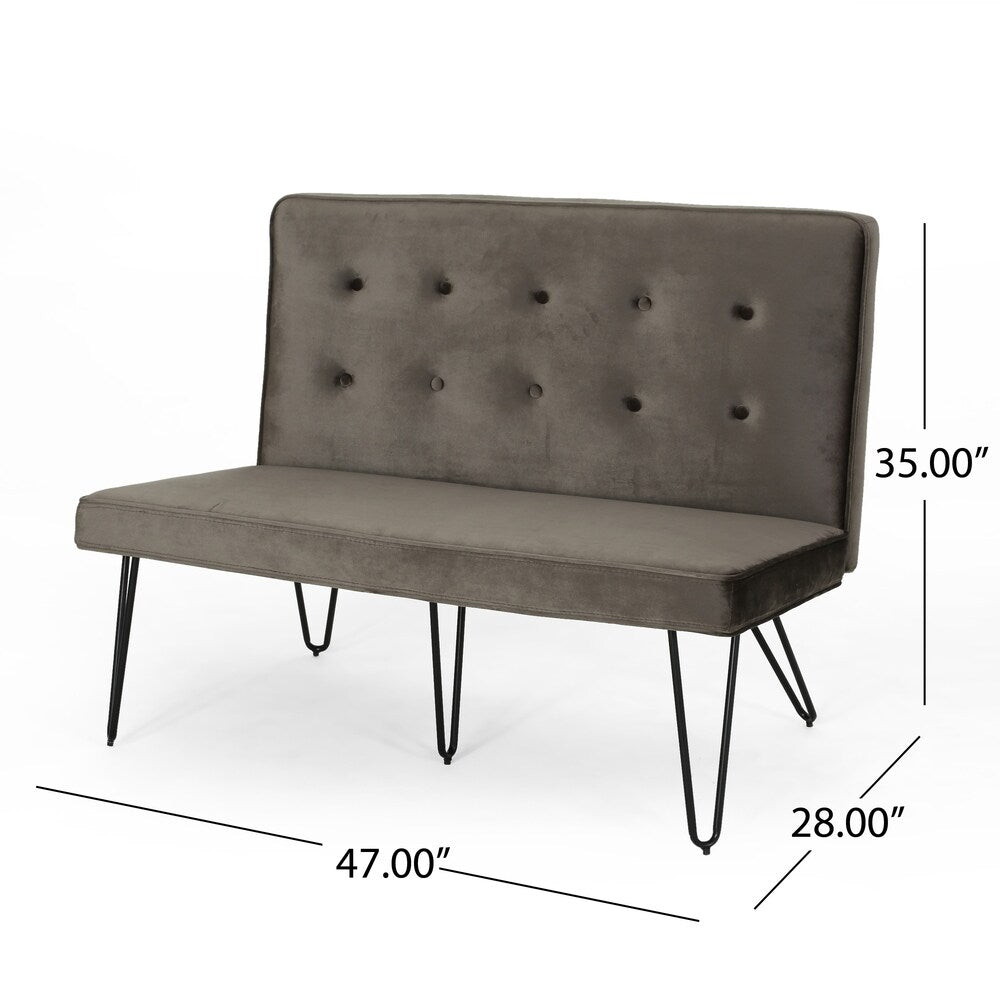 Chequeset Minimalist Dining Bench Settee with Tufted Velvet Cushion by Christopher Knight Home - N/A