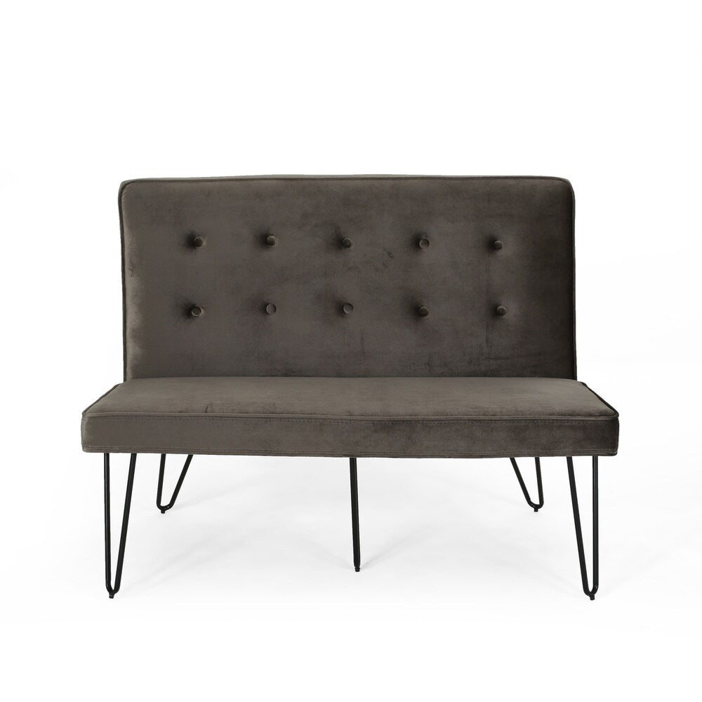 Chequeset Minimalist Dining Bench Settee with Tufted Velvet Cushion by Christopher Knight Home - N/A