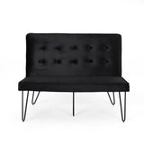 Chequeset Minimalist Dining Bench Settee with Tufted Velvet Cushion by Christopher Knight Home - N/A