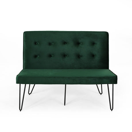 Chequeset Minimalist Dining Bench Settee with Tufted Velvet Cushion by Christopher Knight Home - N/A
