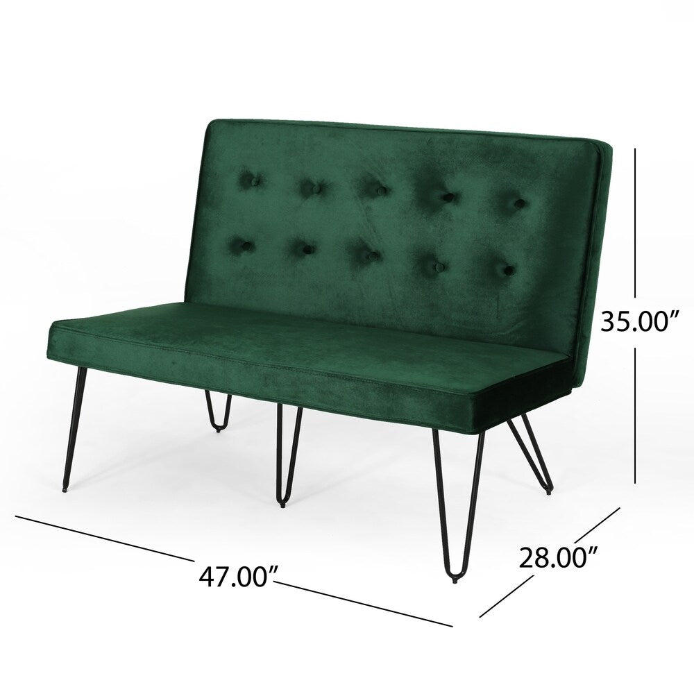 Chequeset Minimalist Dining Bench Settee with Tufted Velvet Cushion by Christopher Knight Home - N/A