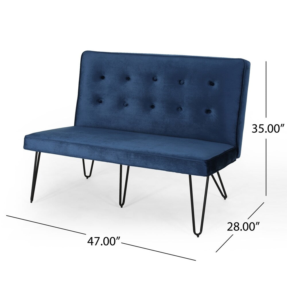 Chequeset Minimalist Dining Bench Settee with Tufted Velvet Cushion by Christopher Knight Home - N/A