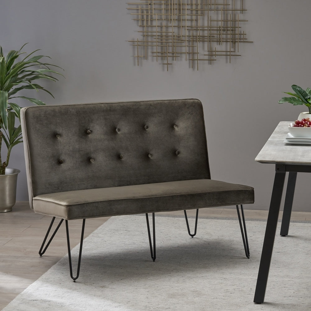 Chequeset Minimalist Dining Bench Settee with Tufted Velvet Cushion by Christopher Knight Home - N/A