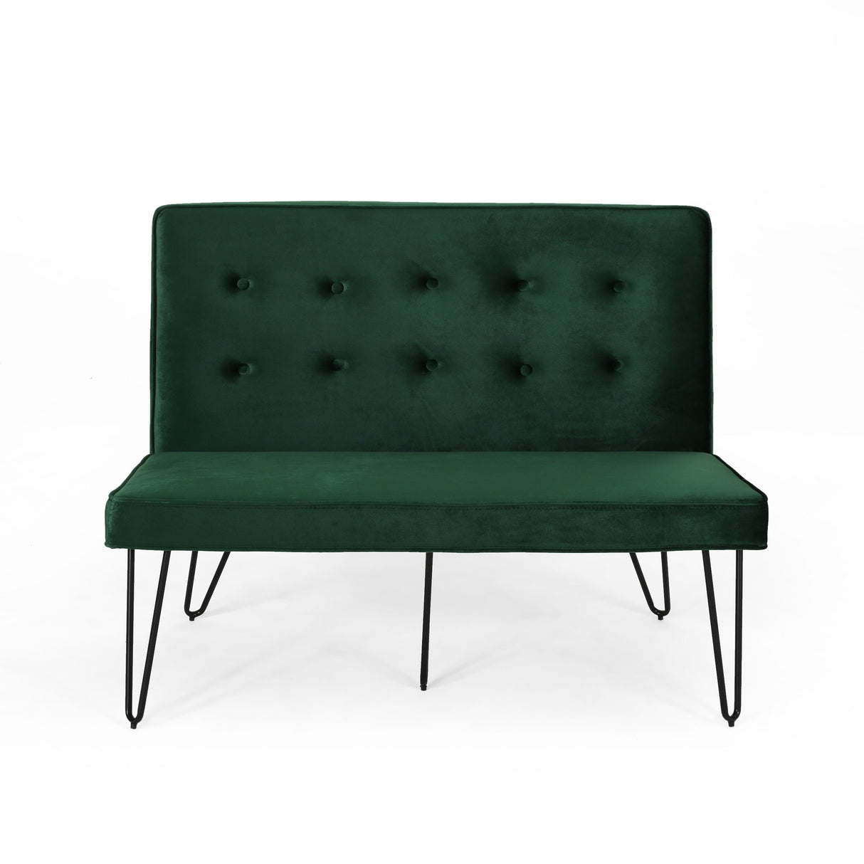 Chequeset Minimalist Dining Bench Settee with Tufted Velvet Cushion by Christopher Knight Home - N/A