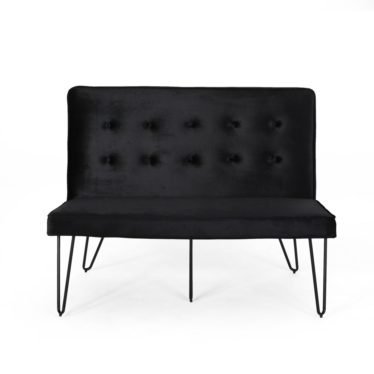 Chequeset Minimalist Dining Bench Settee with Tufted Velvet Cushion by Christopher Knight Home - N/A