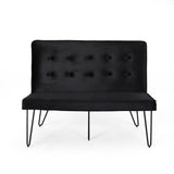 Chequeset Minimalist Dining Bench Settee with Tufted Velvet Cushion by Christopher Knight Home - N/A