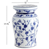Cherry Blossom 17.7" Ceramic Garden Stool, White/Blue by JONATHAN Y
