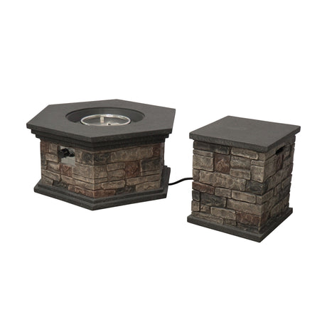 Chesney Outdoor 32" Octagonal 40,000 BTU Light Weight Concrete Fire Pit by Christopher Knight Home