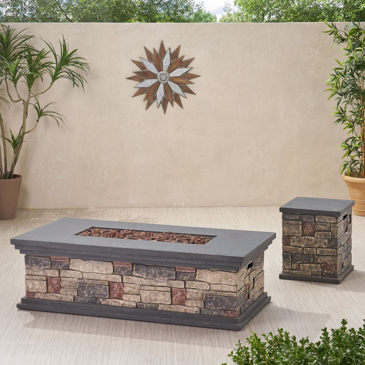 Chesney Outdoor 56" Rectangular 50,000 BTU Light Weight Concrete Fire Pit by Christopher Knight Home