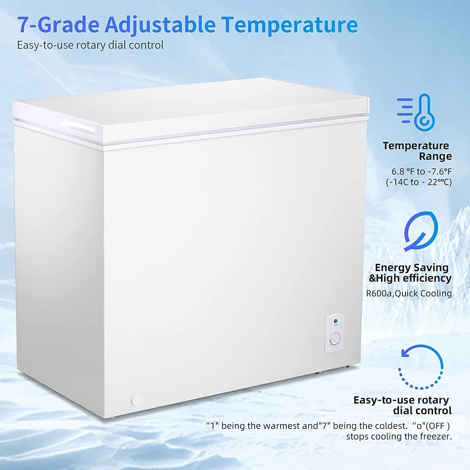 Chest Freezer, 7 cu ft Compact Mini Freezer With Low Noise