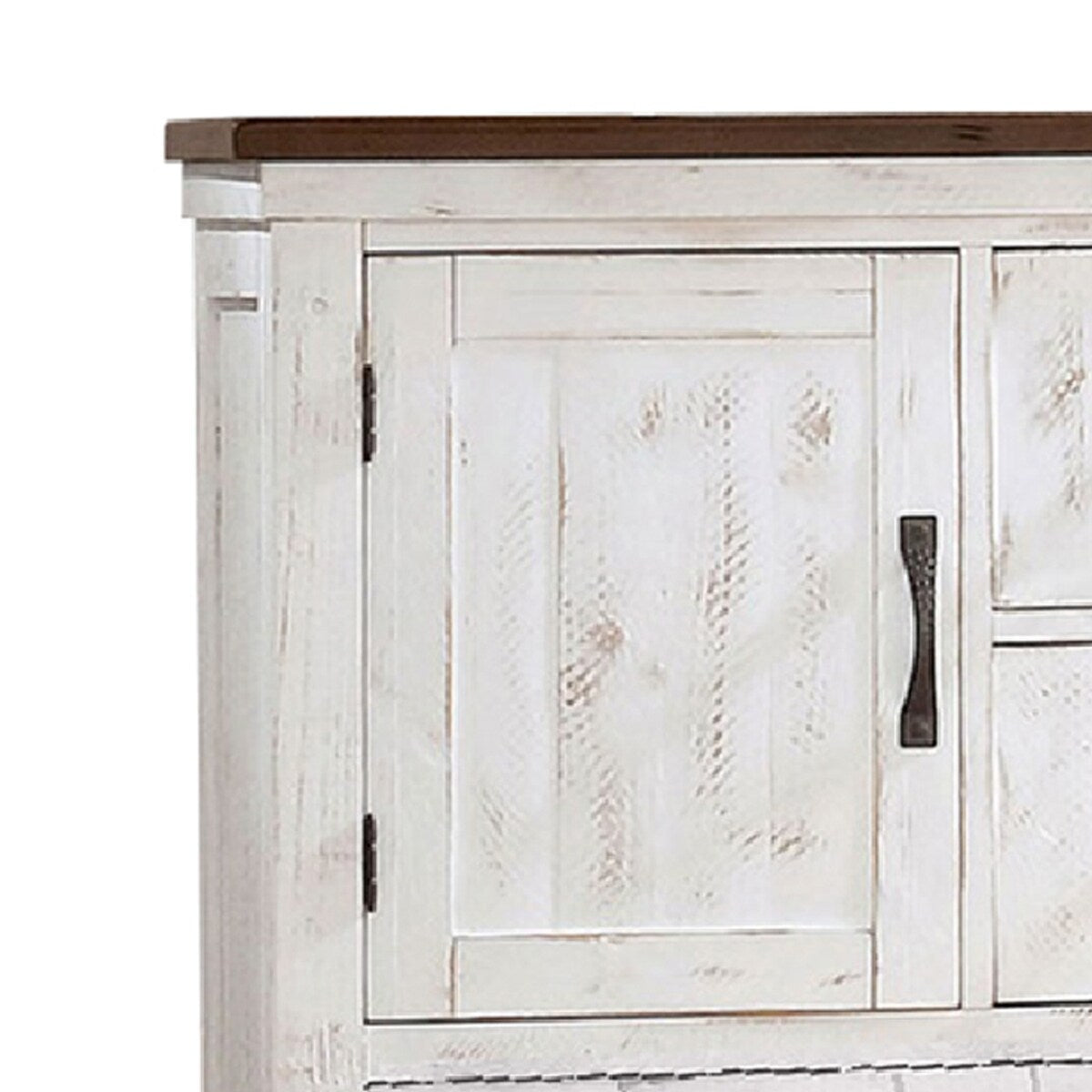 Chest with Plank Design 4 Drawers and Contrasting Top, White and Brown