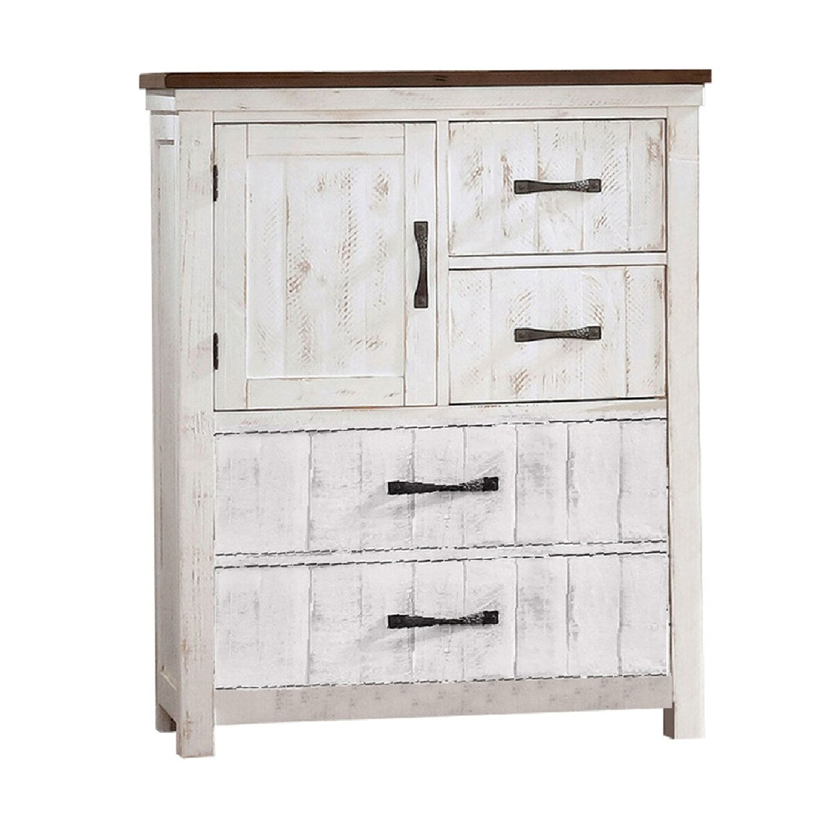 Chest with Plank Design 4 Drawers and Contrasting Top, White and Brown