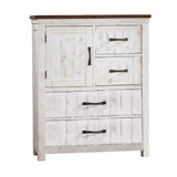 Chest with Plank Design 4 Drawers and Contrasting Top, White and Brown