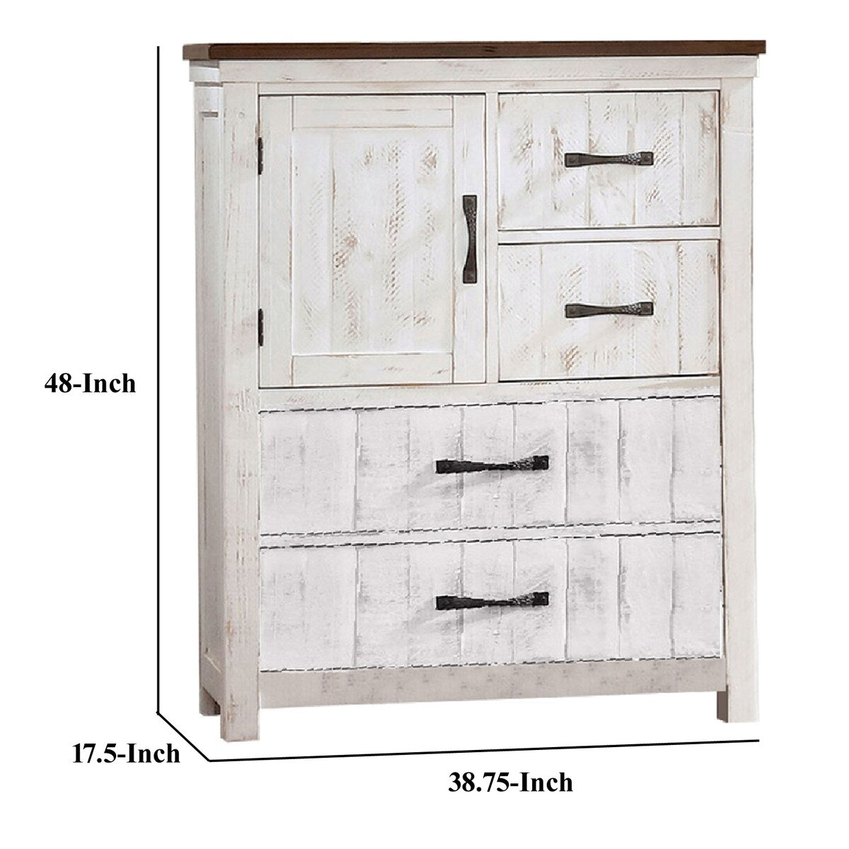 Chest with Plank Design 4 Drawers and Contrasting Top, White and Brown