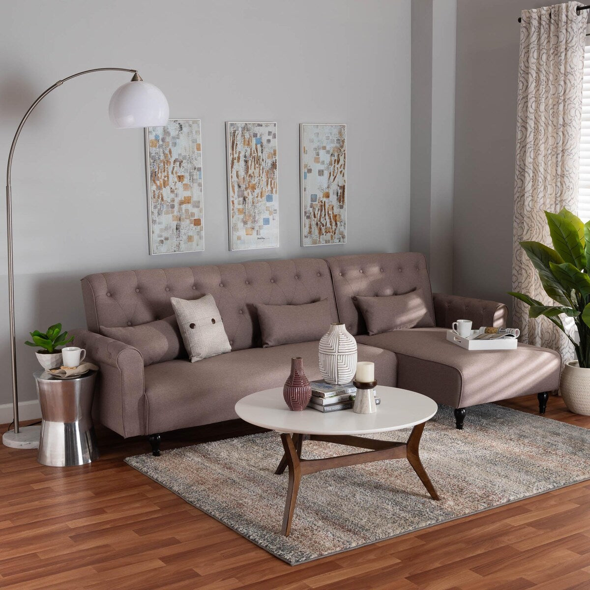 Chesterfield Retro-Modern Clay Fabric Upholstered Convertible Sofa Bed