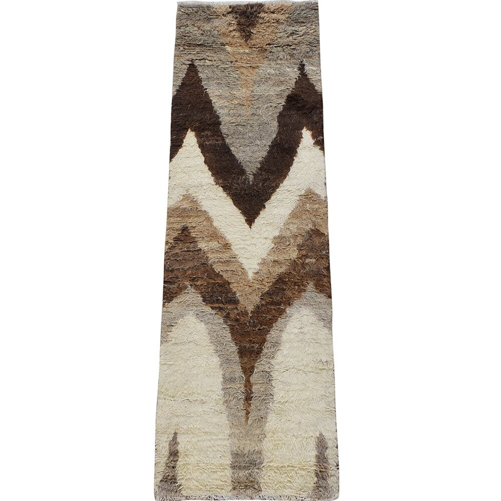 Chevron Plush Shaggy Moroccan Runner Rug Handmade Staircase Carpet - 2'7" x 7'9"