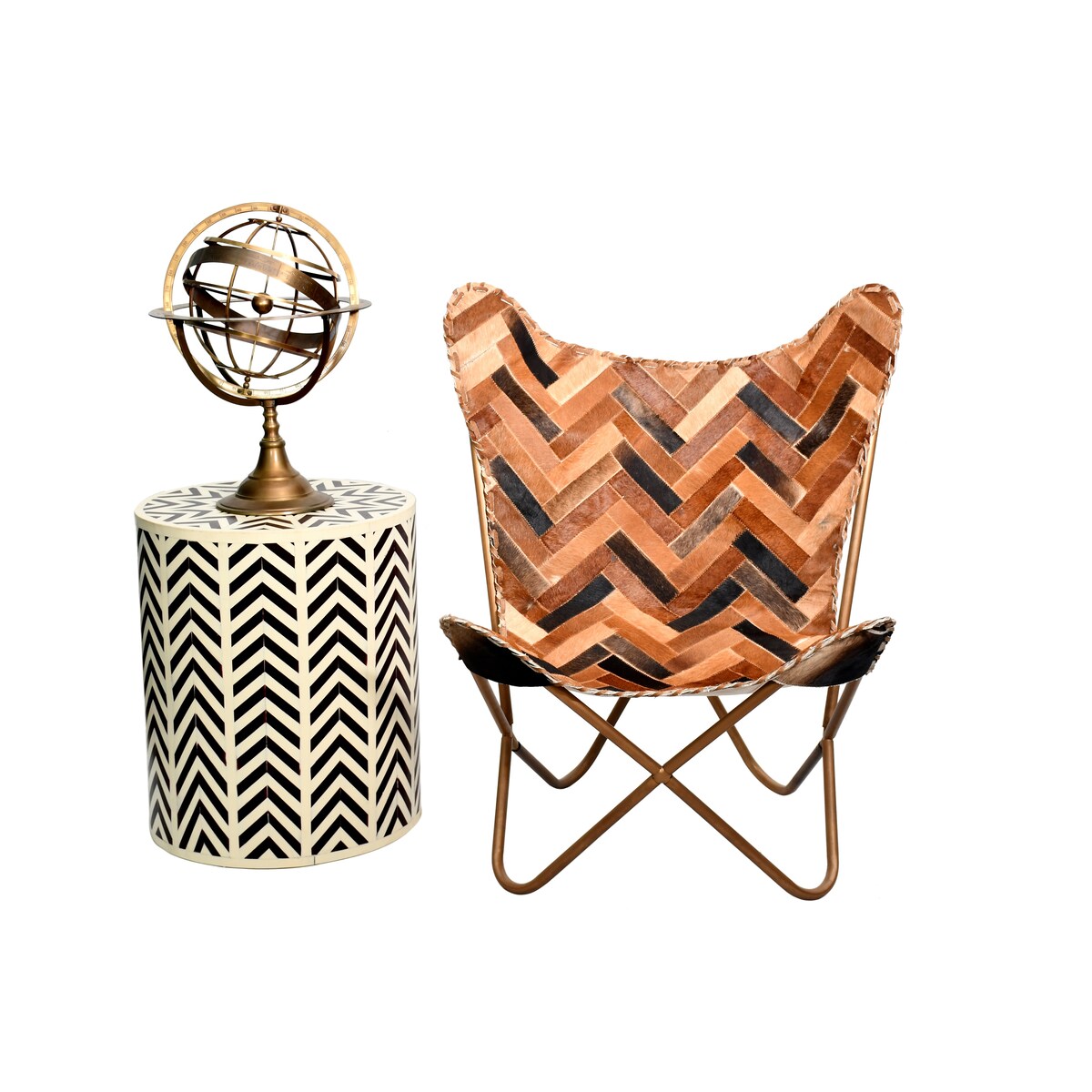 Chevron Tan Hairline Butterfly Chair - 16x29x36