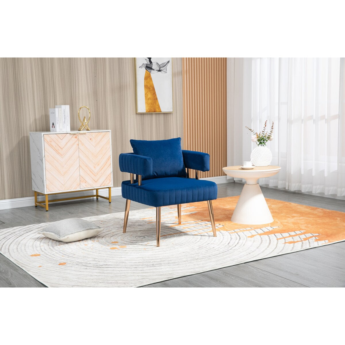 Chic Accent Armchair Leisure Chair Vanity Stool With Ergonomic Backrest