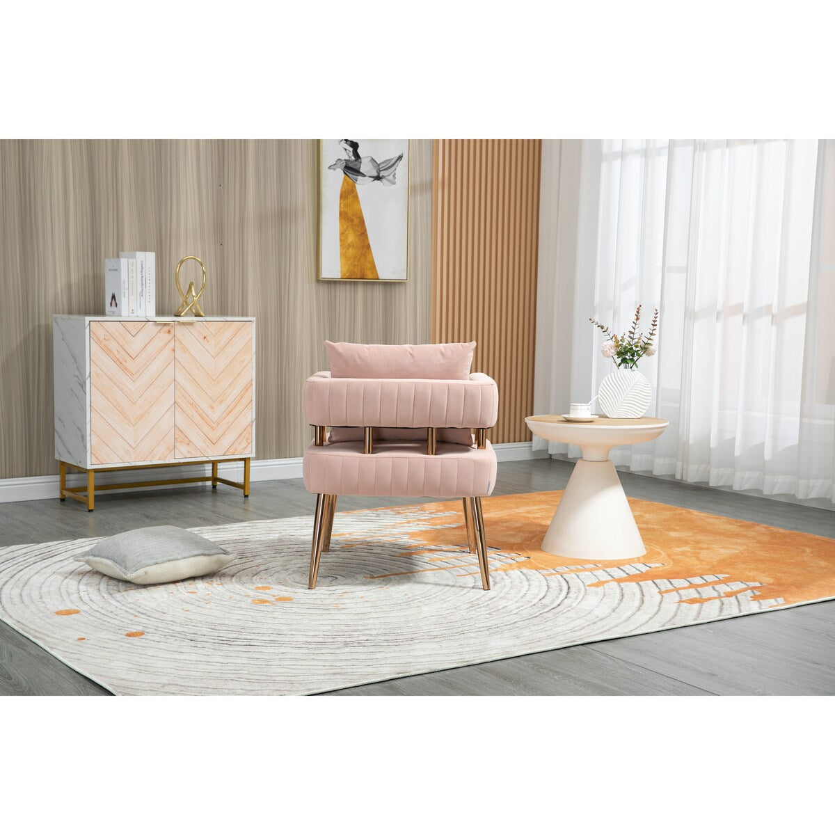 Chic Accent Armchair Leisure Chair Vanity Stool With Ergonomic Backrest