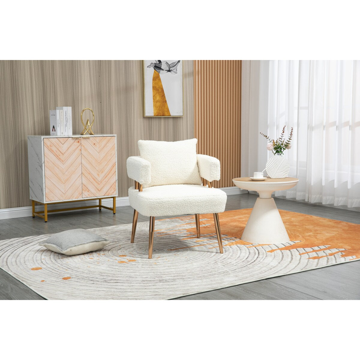 Chic Accent Armchair Leisure Chair Vanity Stool With Ergonomic Backrest