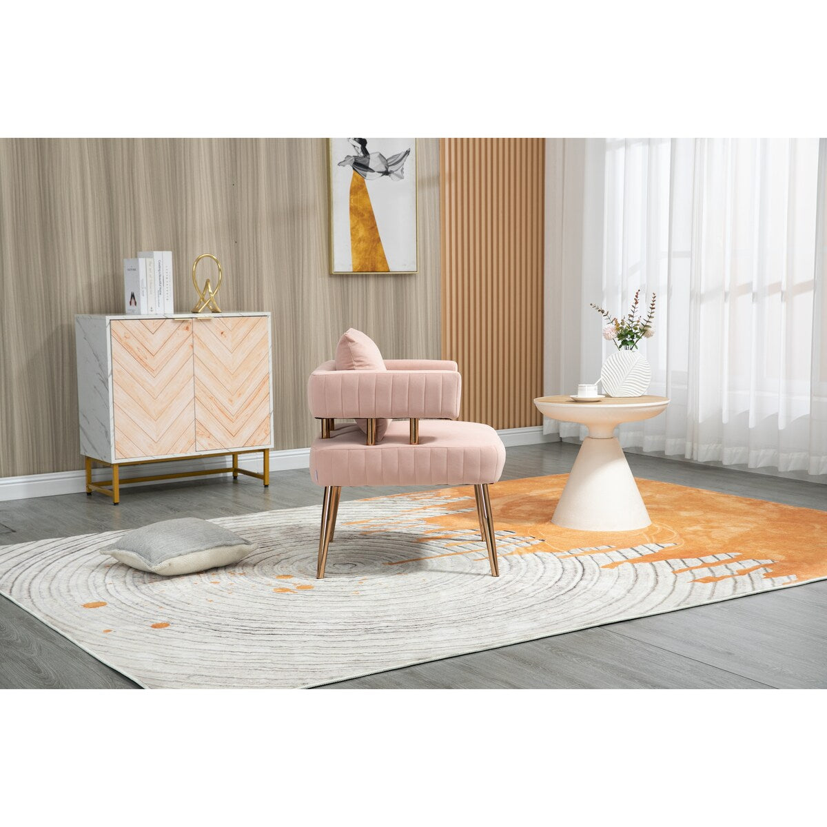 Chic Accent Armchair Leisure Chair Vanity Stool With Ergonomic Backrest