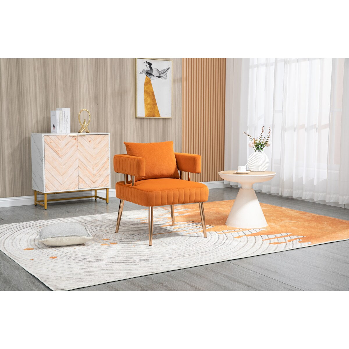 Chic Accent Armchair Leisure Chair Vanity Stool With Ergonomic Backrest