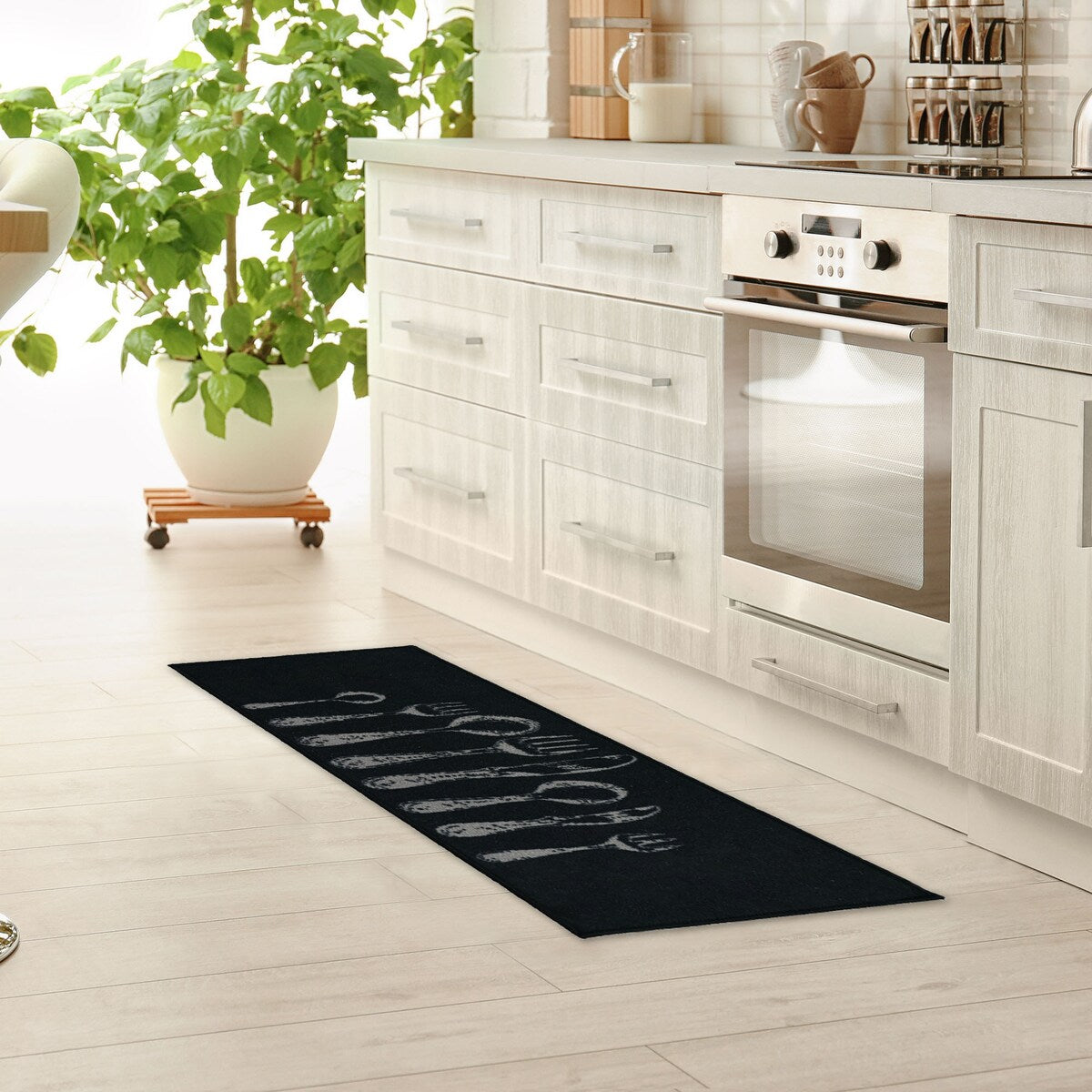 Chic Cutlery Print Wool-Effect Kitchen Mat and Runner Rug
