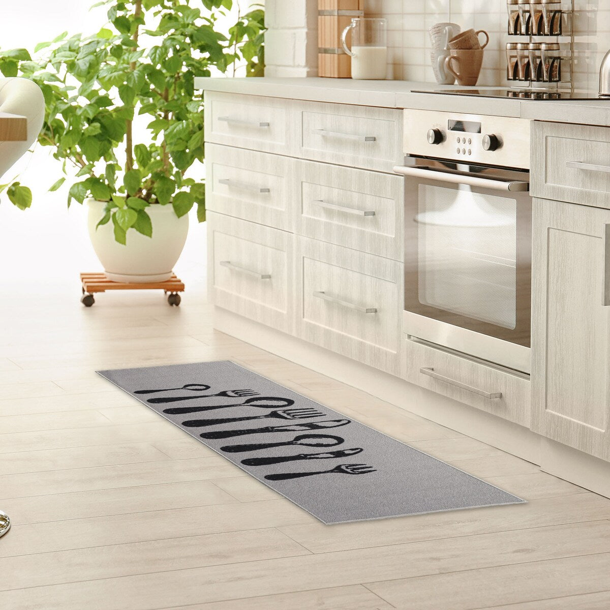 Chic Cutlery Print Wool-Effect Kitchen Mat and Runner Rug