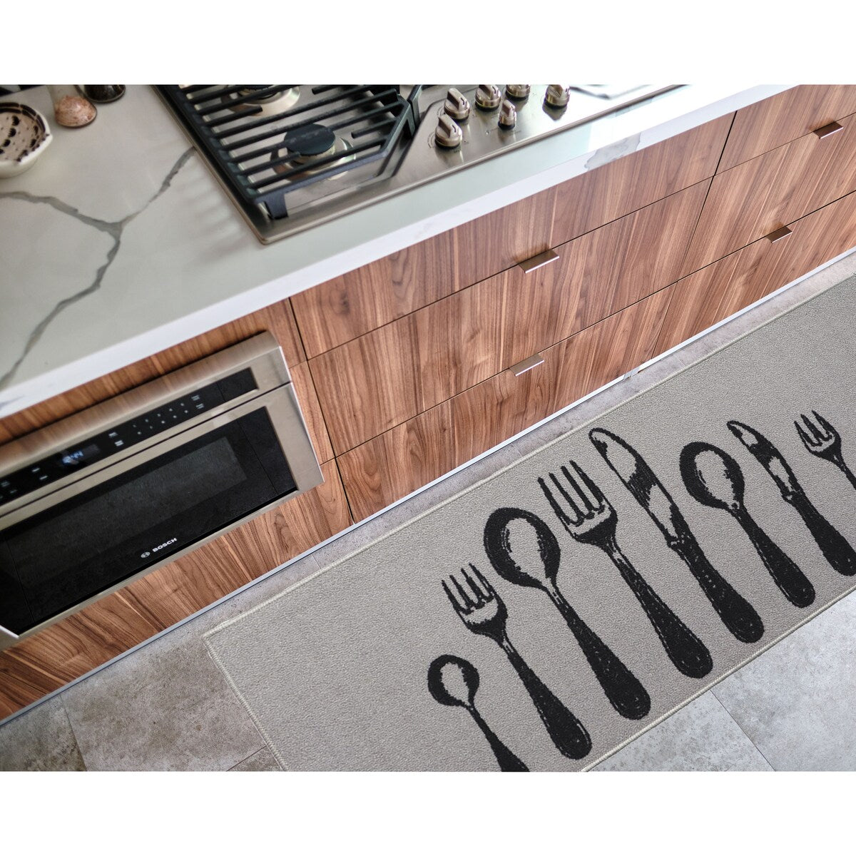 Chic Cutlery Print Wool-Effect Kitchen Mat and Runner Rug