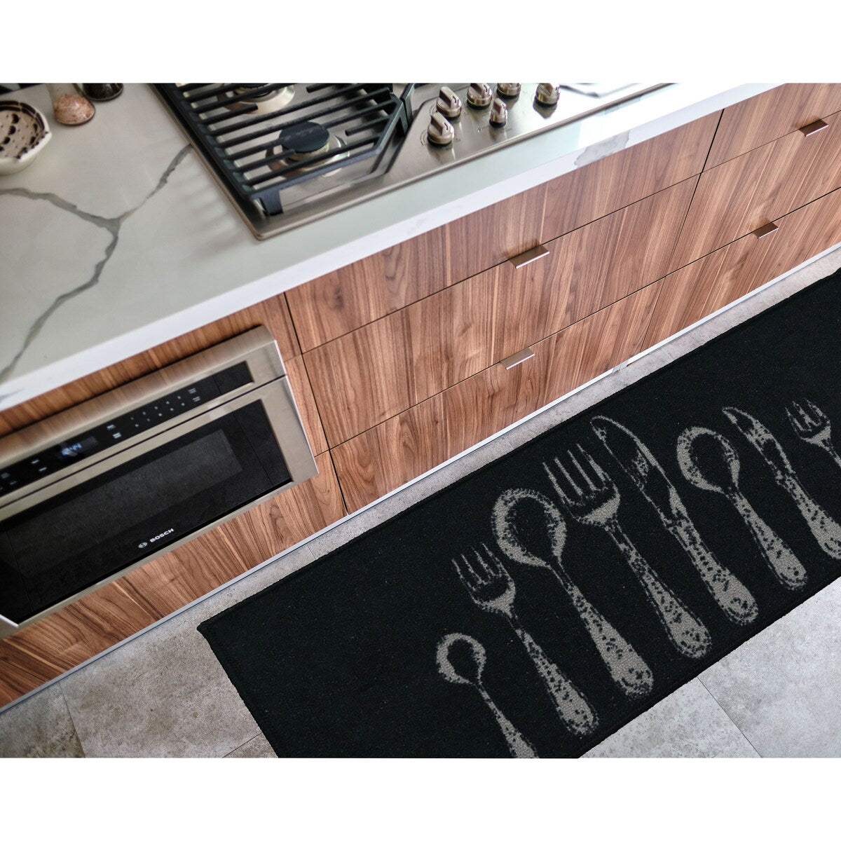 Chic Cutlery Print Wool-Effect Kitchen Mat and Runner Rug