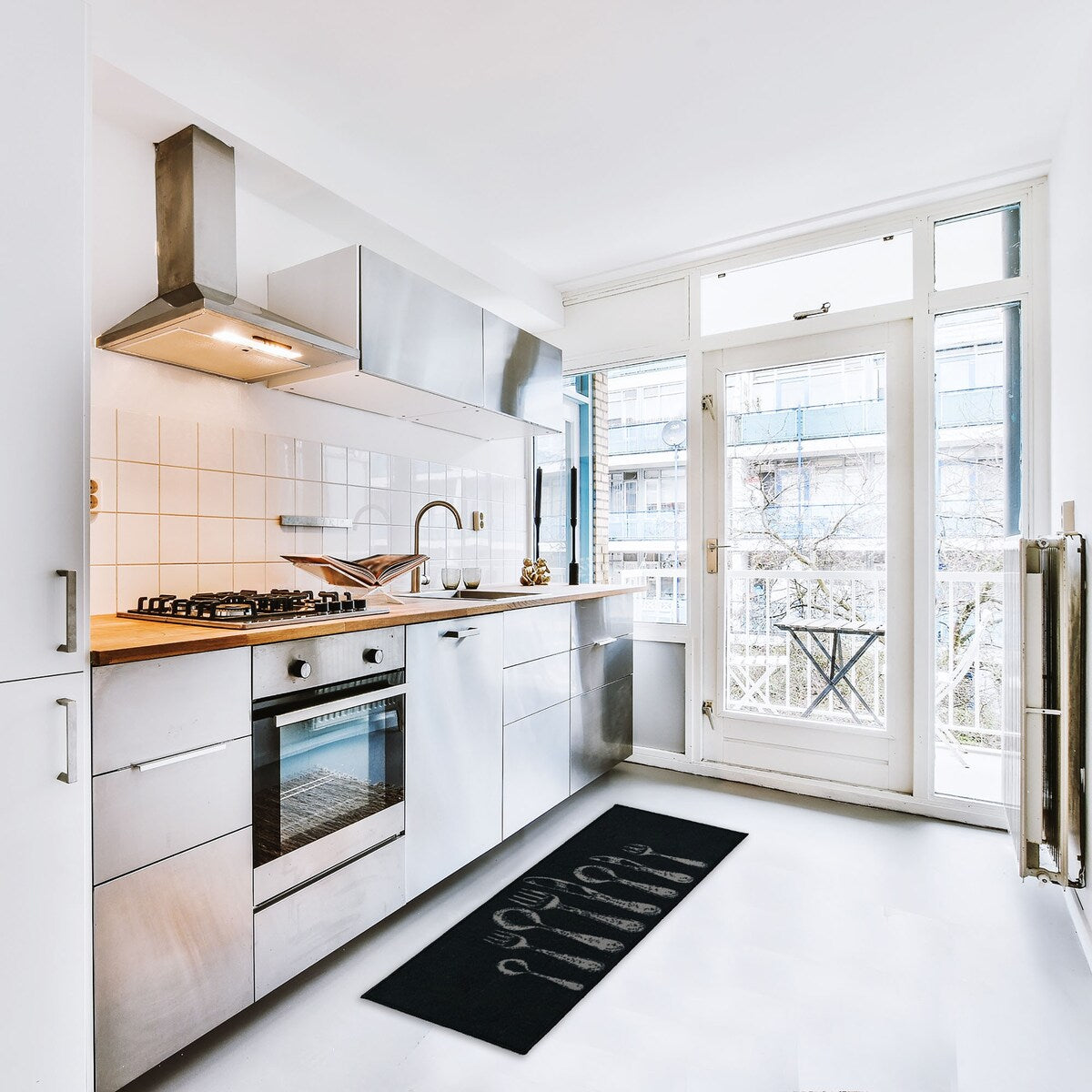 Chic Cutlery Print Wool-Effect Kitchen Mat and Runner Rug