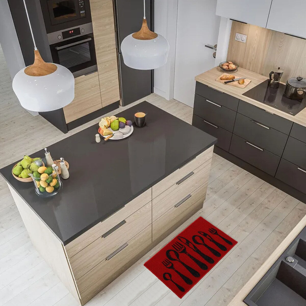 Chic Cutlery Print Wool-Effect Kitchen Mat and Runner Rug