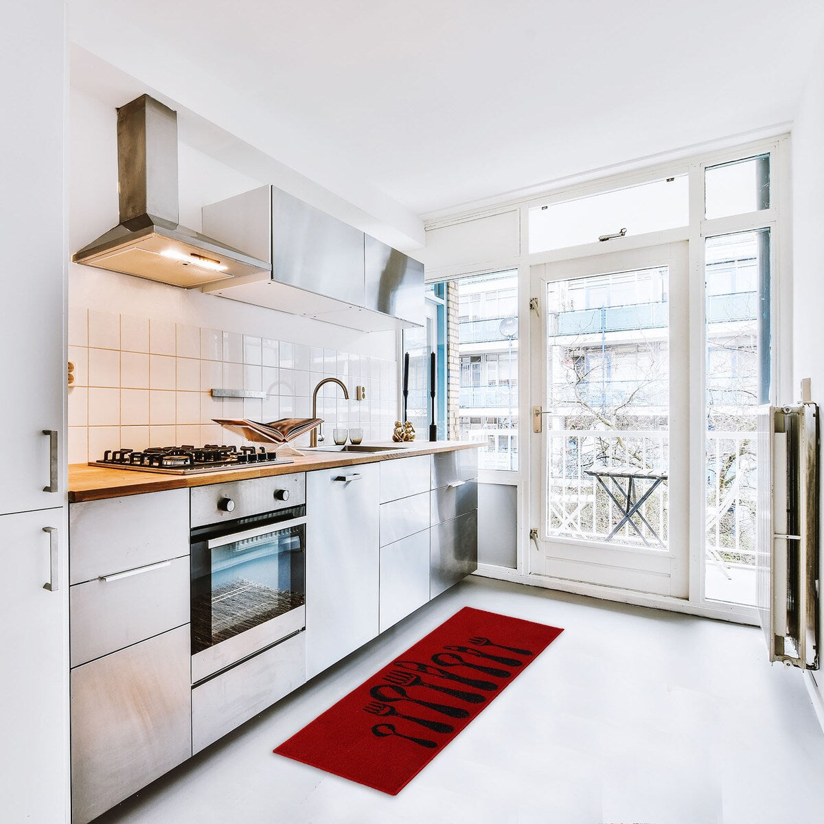 Chic Cutlery Print Wool-Effect Kitchen Mat and Runner Rug