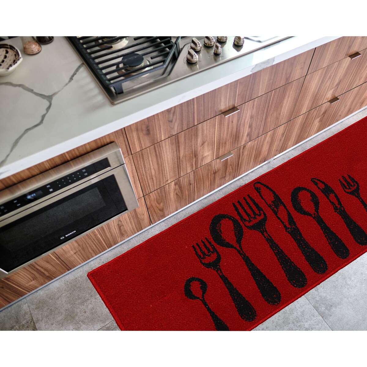 Chic Cutlery Print Wool-Effect Kitchen Mat and Runner Rug