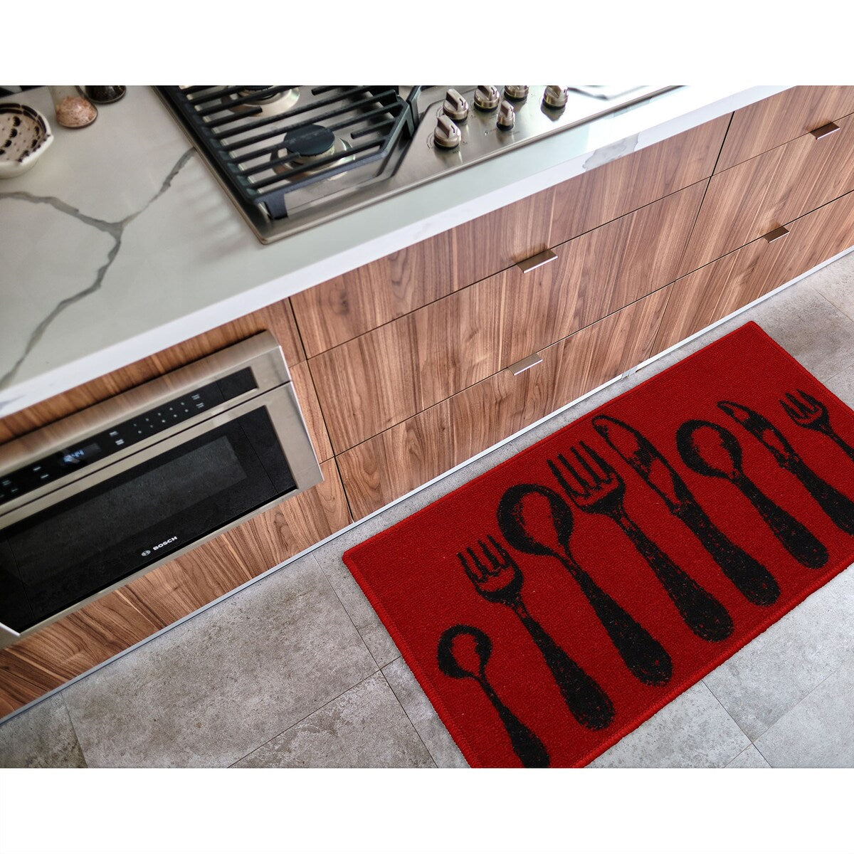 Chic Cutlery Print Wool-Effect Kitchen Mat and Runner Rug