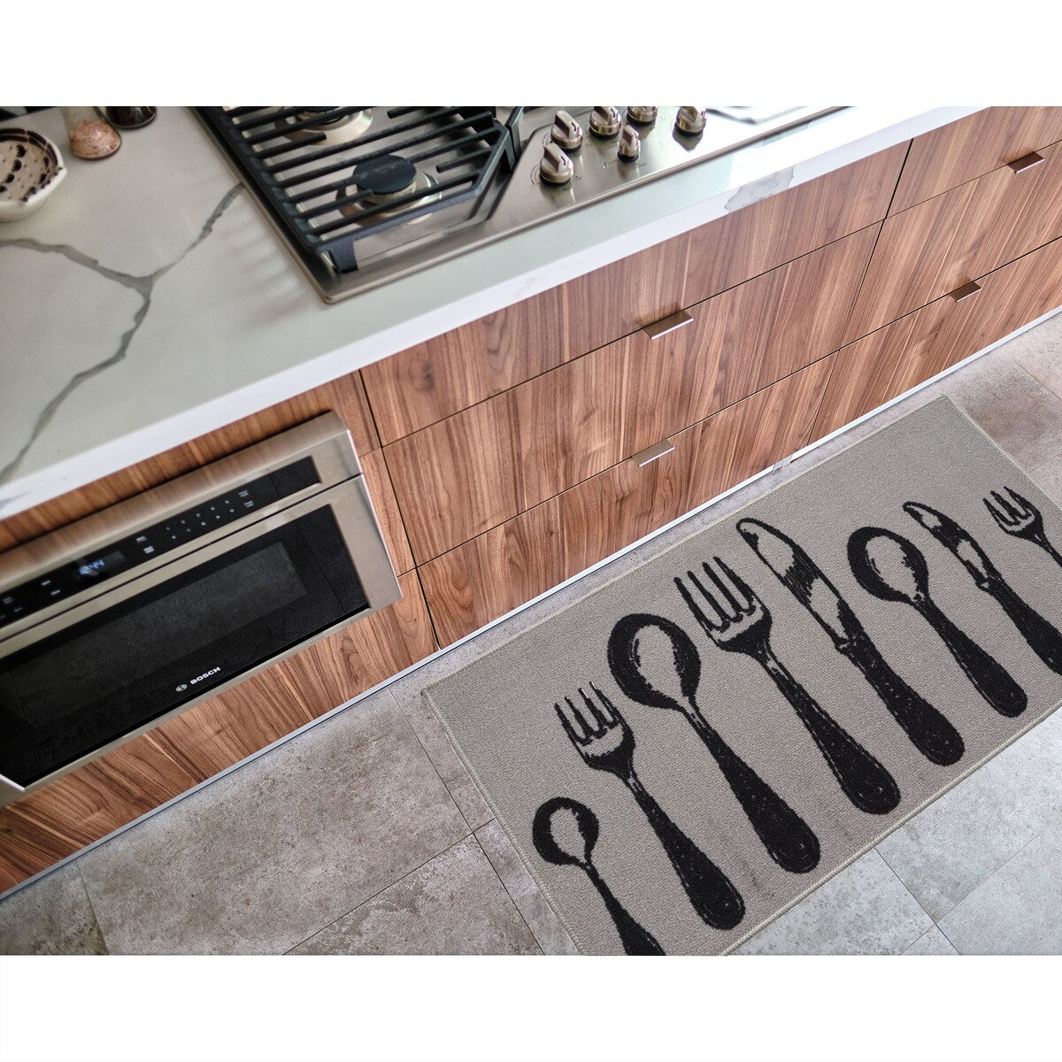 Chic Cutlery Print Wool-Effect Kitchen Mat and Runner Rug
