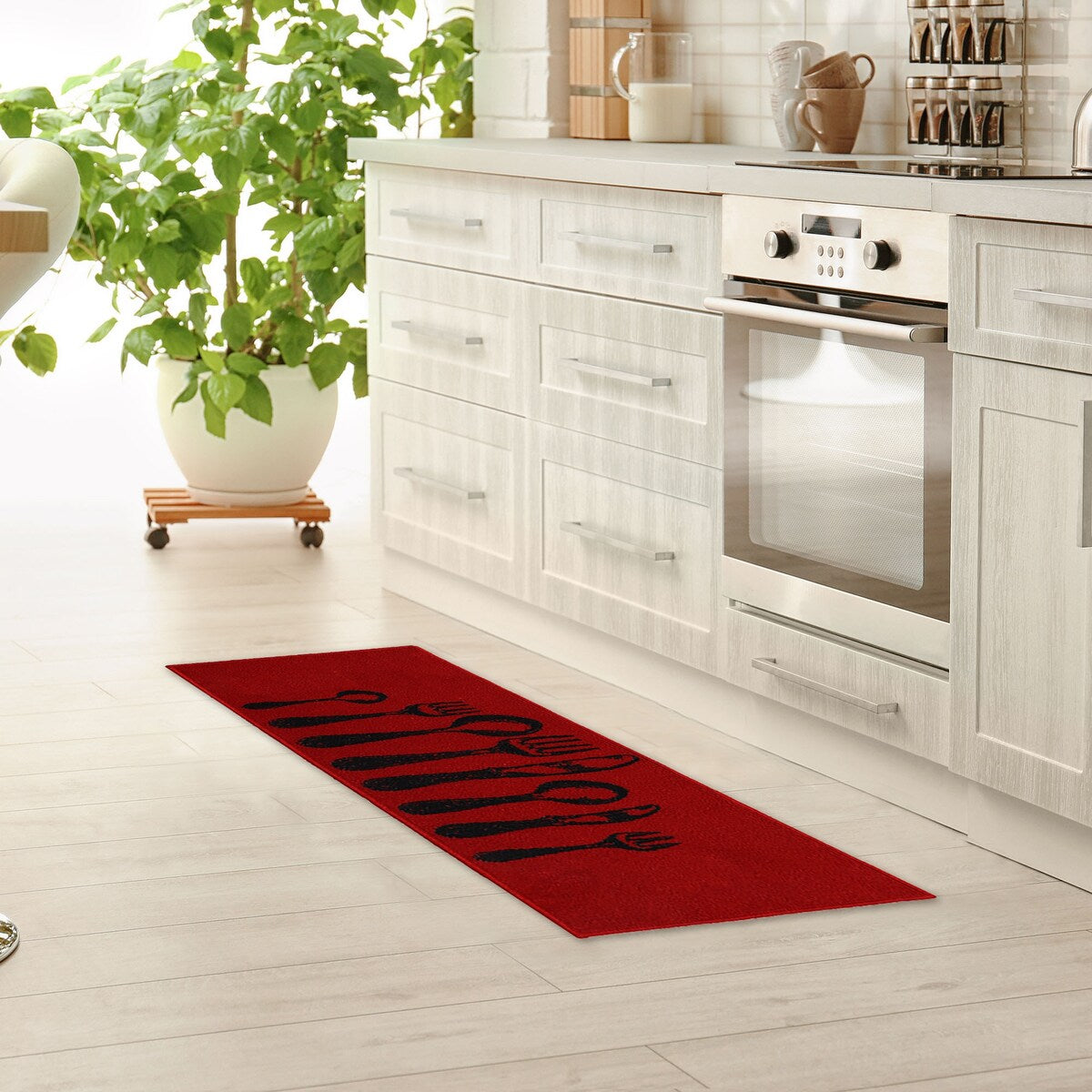 Chic Cutlery Print Wool-Effect Kitchen Mat and Runner Rug
