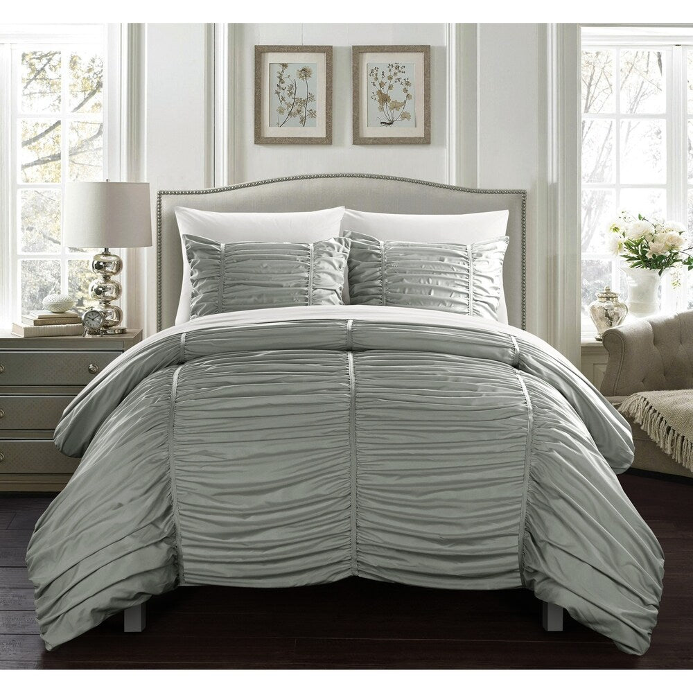 Chic Home Aurora 7 Piece Bed in a Bag Striped Ruched Comforter Set