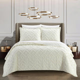 Chic Home Kade 7 Piece Clip Jacquard Cotton Shell With Textured Geometric Pattern Quilt Set