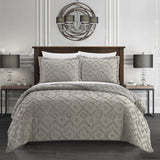 Chic Home Kade 7 Piece Clip Jacquard Cotton Shell With Textured Geometric Pattern Quilt Set