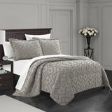 Chic Home Kade 7 Piece Clip Jacquard Cotton Shell With Textured Geometric Pattern Quilt Set