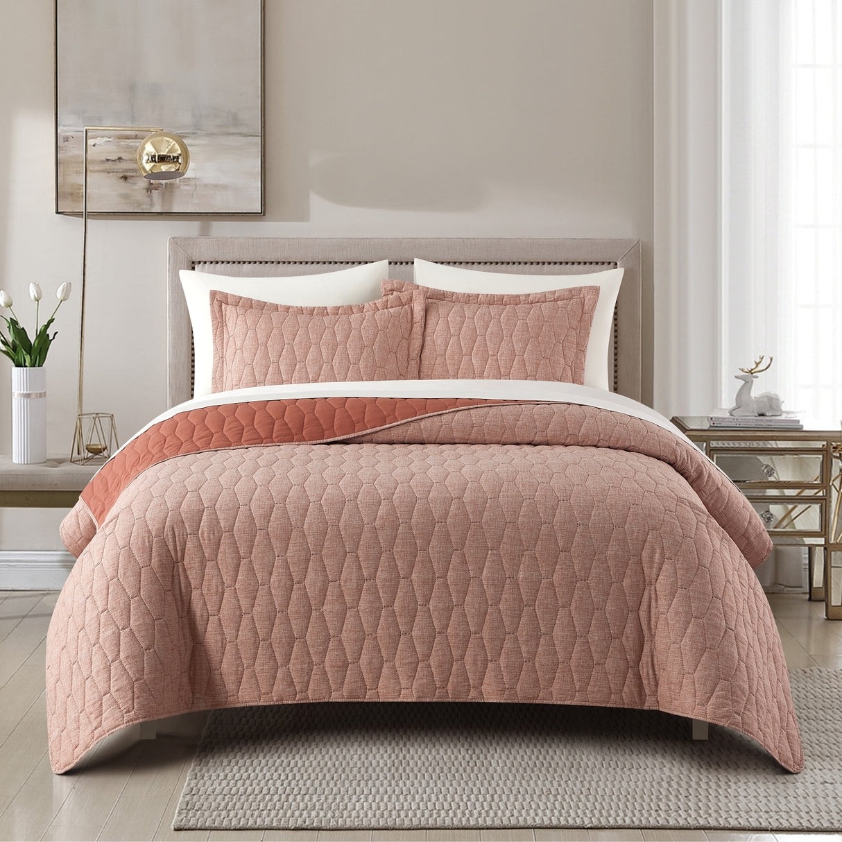 Chic Home Nya 3-Piece Geomertric Hexagon Pattern Quilt Set