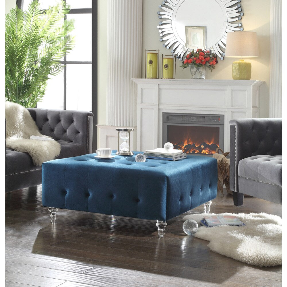 Chic Home Samson Clear Acrylic Legs Velvet Button-tufted Ottoman