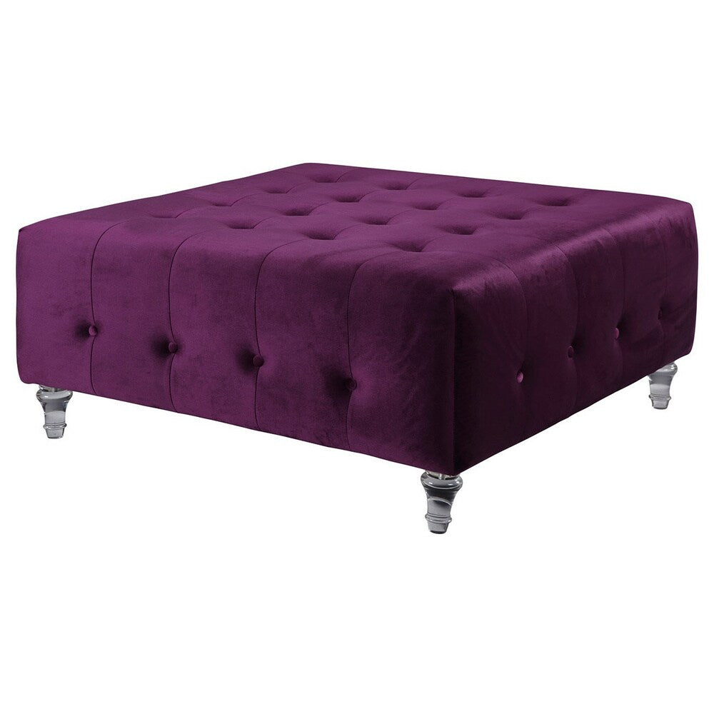 Chic Home Samson Clear Acrylic Legs Velvet Button-tufted Ottoman