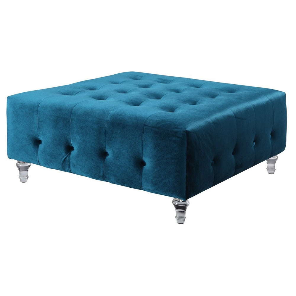 Chic Home Samson Clear Acrylic Legs Velvet Button-tufted Ottoman