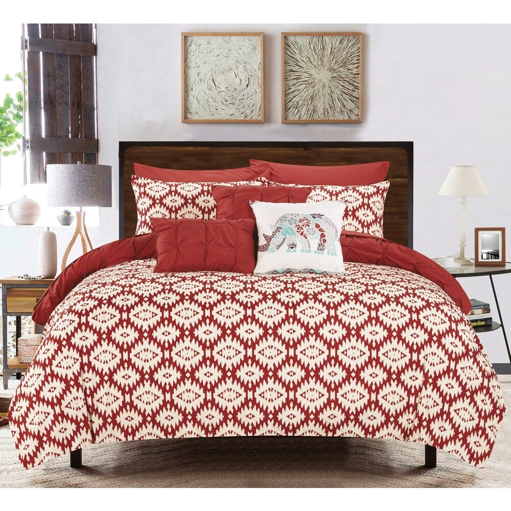 Chic Home Yabin, 10-piece Reversible Bed in a Bag Comforter Set, Red