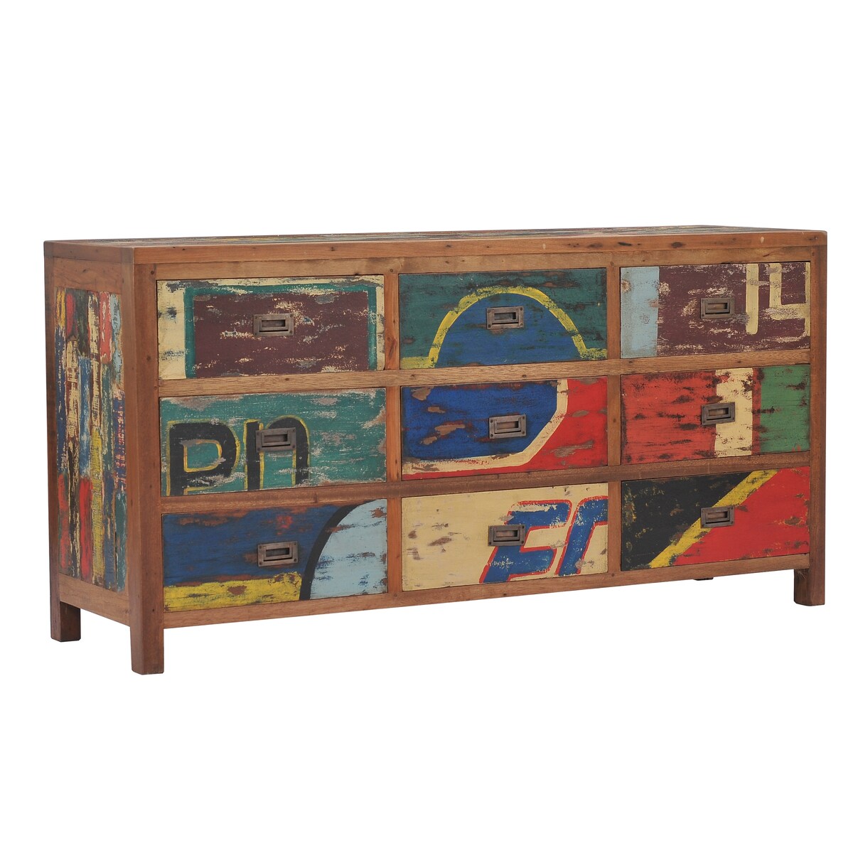 Chic Teak Chest With 9 Drawers Made From Recycled Teak Wood Fishing Boats