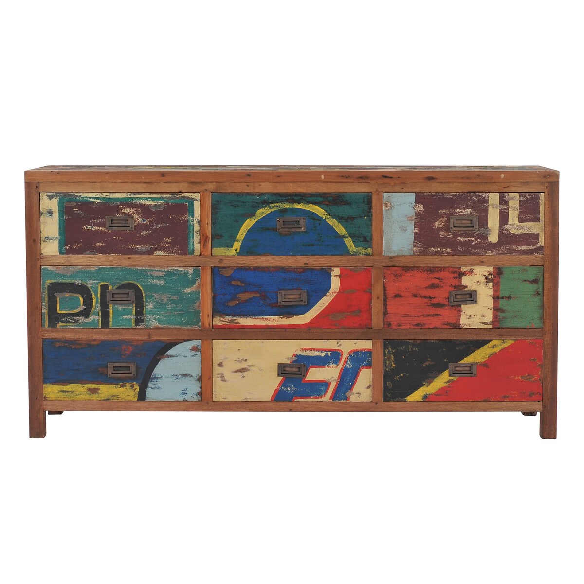 Chic Teak Chest With 9 Drawers Made From Recycled Teak Wood Fishing Boats