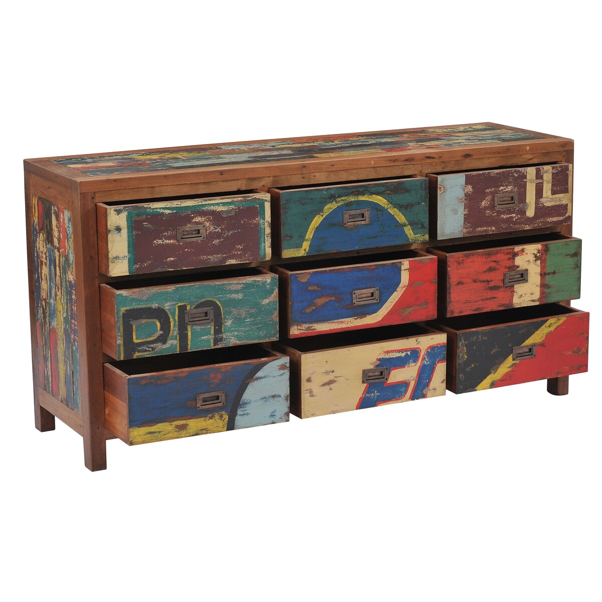 Chic Teak Chest With 9 Drawers Made From Recycled Teak Wood Fishing Boats