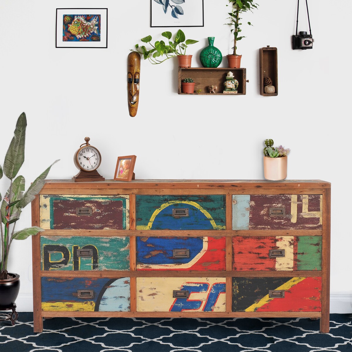 Chic Teak Chest With 9 Drawers Made From Recycled Teak Wood Fishing Boats
